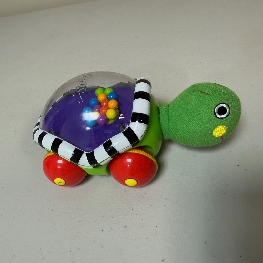 Sassy Turtle Baby Toy Green Pop Pullback Racer Rolling Wheels Sensory Play Crawl
